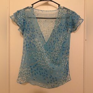 Vintage Blue Floral Wrap Blouse